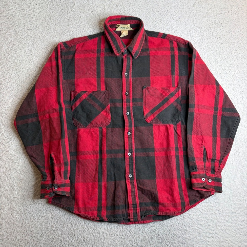Vintage St Johns Bay Big Mac Flannel Shirt Mens L Red Black Plaid Cotton USA